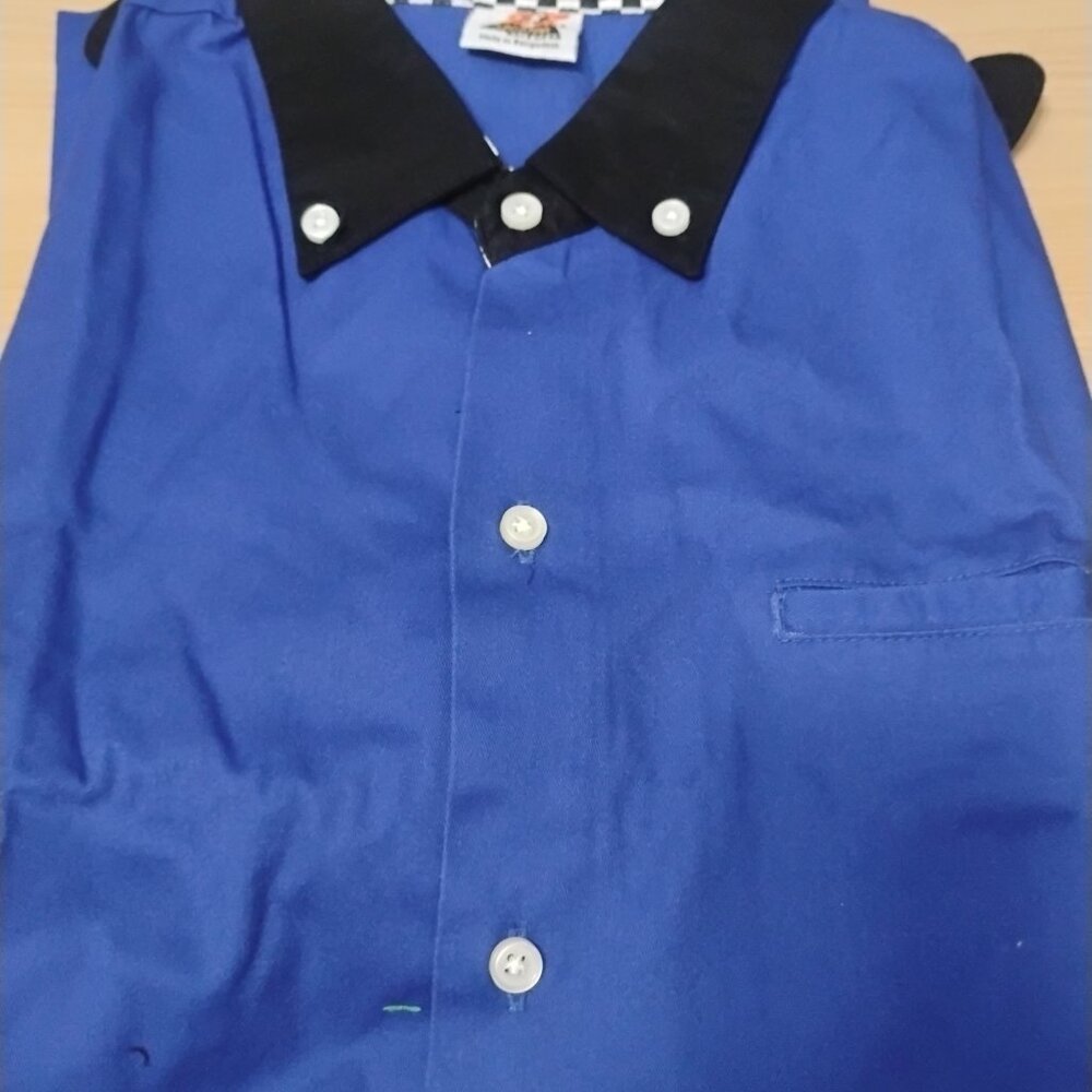 Speed Zone Race Gear Button Up Shirt Blue Black Collar Checkered Trim Racing 3XL
